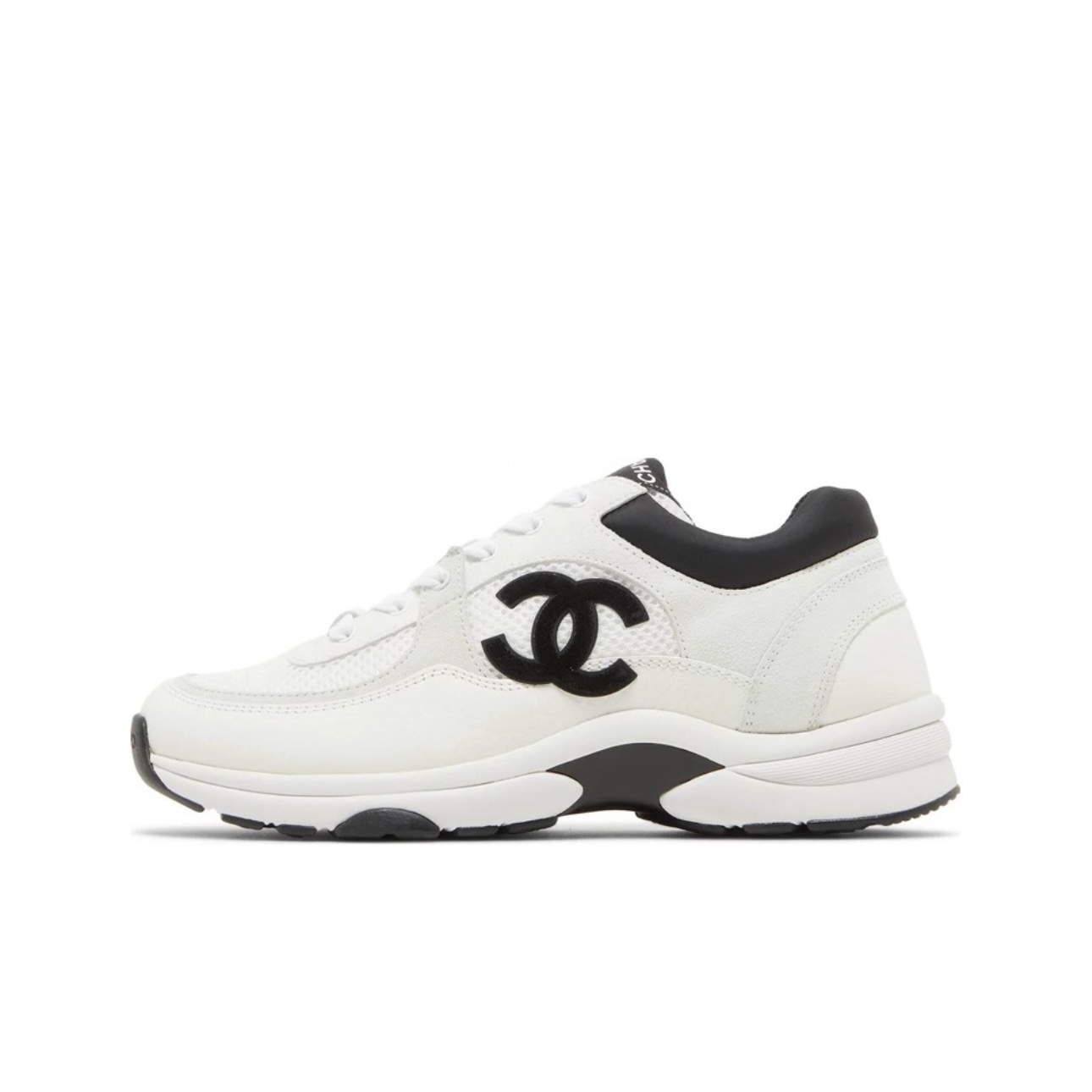 CHANEL Black and white Panda mesh breathable leather shock-absorbing anti-slip wear-resistant low-top running shoes  beige black